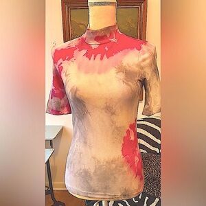 Tie-Dyed Mock Turtleneck Top L